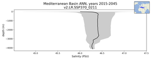 Mediterranean Basin Salinity vs depth