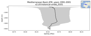 Mediterranean Basin Salinity vs depth