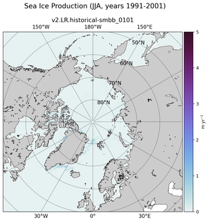 JJA JJA Climatology Map of Northern-Hemisphere Sea Ice Production
