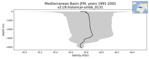 Mediterranean Basin Salinity vs depth