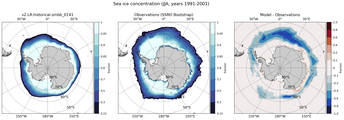 JJA Climatology Map of Southern-Hemisphere Sea-Ice Concentration. <br> Observations: SSM/I Bootstrap