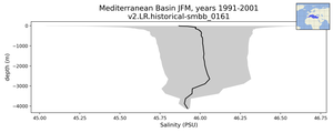 Mediterranean Basin Salinity vs depth