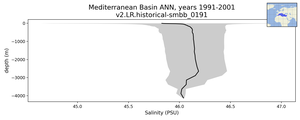 Mediterranean Basin Salinity vs depth