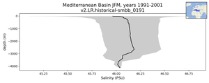 Mediterranean Basin Salinity vs depth