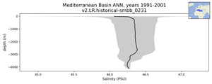 Mediterranean Basin Salinity vs depth