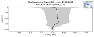Mediterranean Basin Salinity vs depth