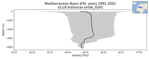 Mediterranean Basin Salinity vs depth