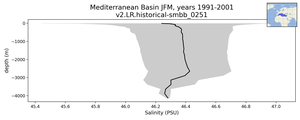 Mediterranean Basin Salinity vs depth
