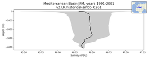 Mediterranean Basin Salinity vs depth