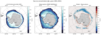 JJA Climatology Map of Southern-Hemisphere Sea-Ice Concentration. <br> Observations: SSM/I NASATeam