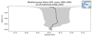 Mediterranean Basin Salinity vs depth