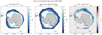 JJA Climatology Map of Southern-Hemisphere Sea-Ice Concentration. <br> Observations: SSM/I Bootstrap