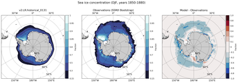 DJF Climatology Map of Southern-Hemisphere Sea-Ice Concentration. <br> Observations: SSM/I Bootstrap