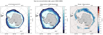 JJA Climatology Map of Southern-Hemisphere Sea-Ice Concentration. <br> Observations: SSM/I Bootstrap