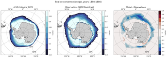 JJA Climatology Map of Southern-Hemisphere Sea-Ice Concentration. <br> Observations: SSM/I Bootstrap