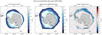 JJA Climatology Map of Southern-Hemisphere Sea-Ice Concentration. <br> Observations: SSM/I Bootstrap