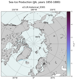 JJA JJA Climatology Map of Northern-Hemisphere Sea Ice Production